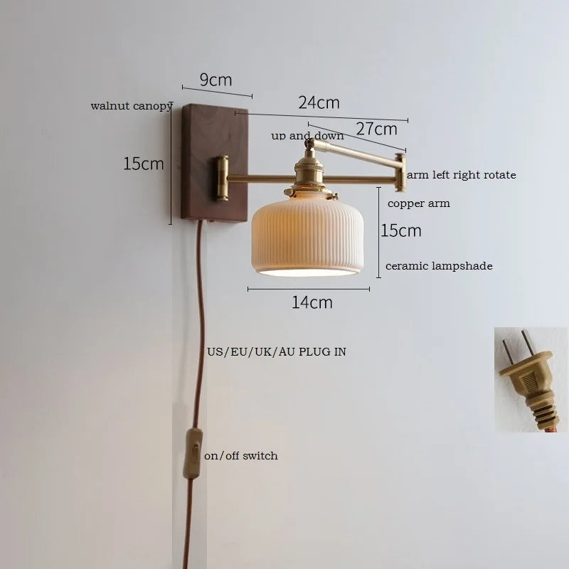 Helnys LED Wall Sconce Lamp Walnut Ash Wood with Pull Chain Switch