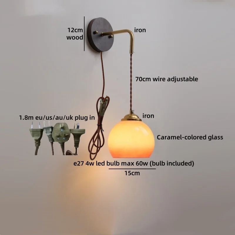 Helnys Kitchen Glass LED Wall Lamp for Shower Inside Pull Chain Lighting