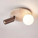 Helnys Rotatable LED Ceiling Lamp White Glass Yellow Travertine Wood Modern Nordic Lighting