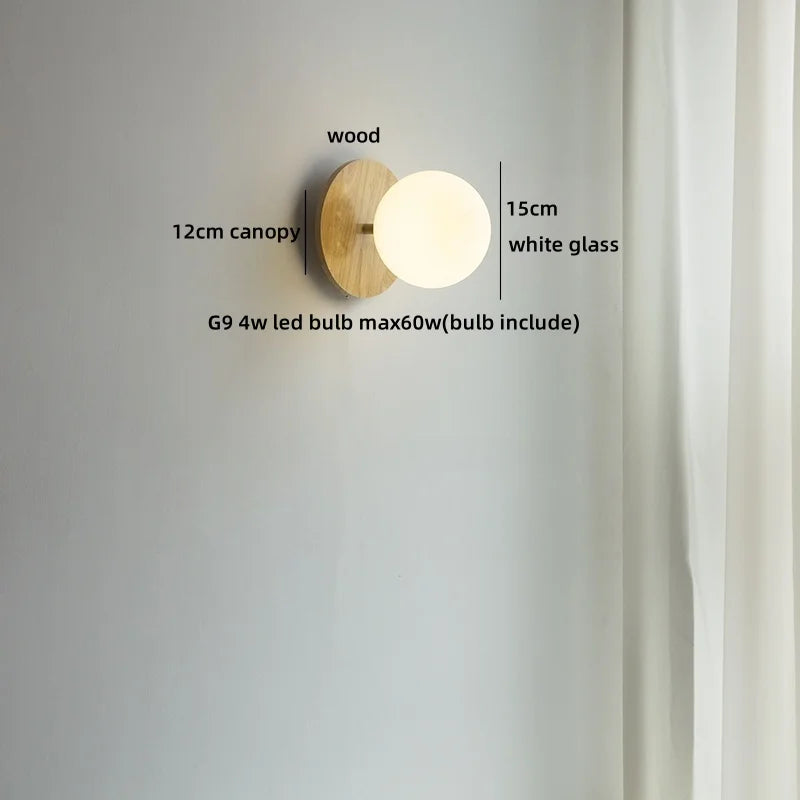 Helnys Glass Wall Light Sconce LED Switch Nordic Bedroom Bathroom Stairs Aplique Pared