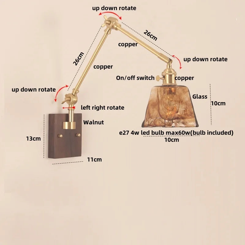 Helnys Rotatable Wood Ceramic Wall Sconce with Pull Chain Switch