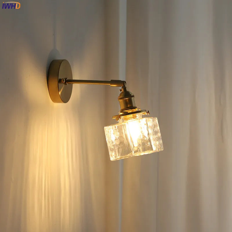 Helnys Copper Glass LED Bathroom Mirror Light Sconce, Nordic Modern Wall Lamp
