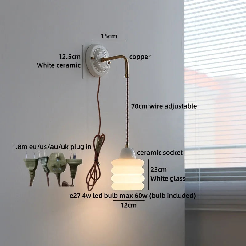 Helnys Ceramic Glass LED Wall Light Mirror for Bathroom and Bedroom
