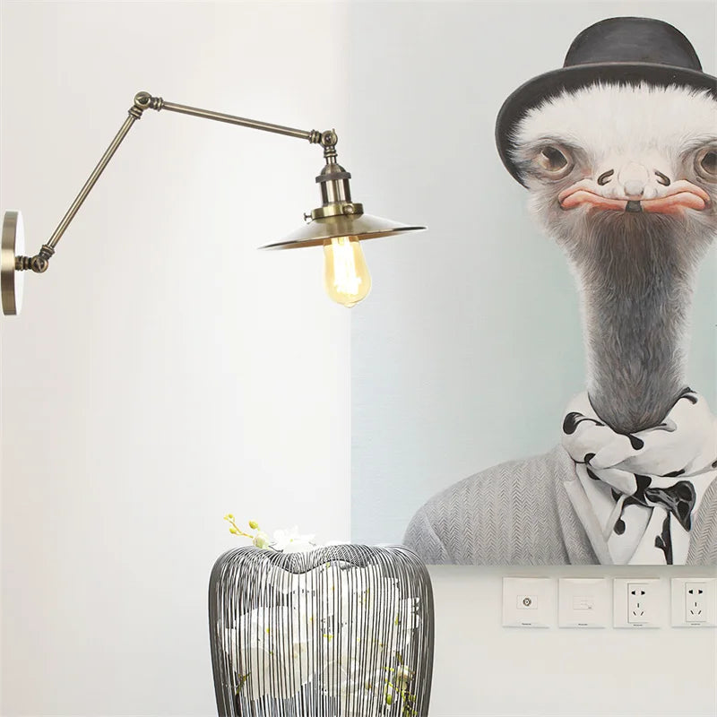 Helnys Vintage Industrial Style Long Arm LED Wall Sconce Bedside Lamp