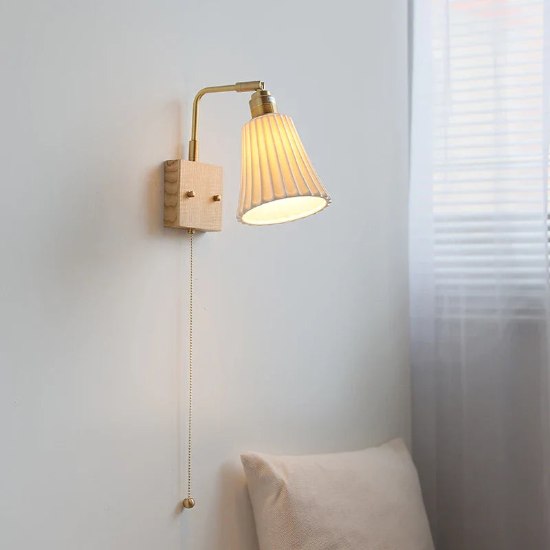 Helnys Glass Ceramic LED Wall Sconce Walnut Wood Modern Rotatable Mirror Light