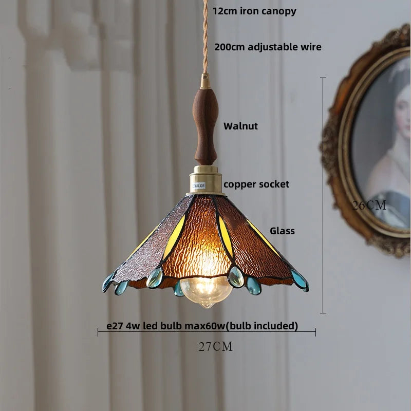 Helnys White Glass LED Pendant Light Fixture Nordic Modern Walnut Wood Hang Lamp