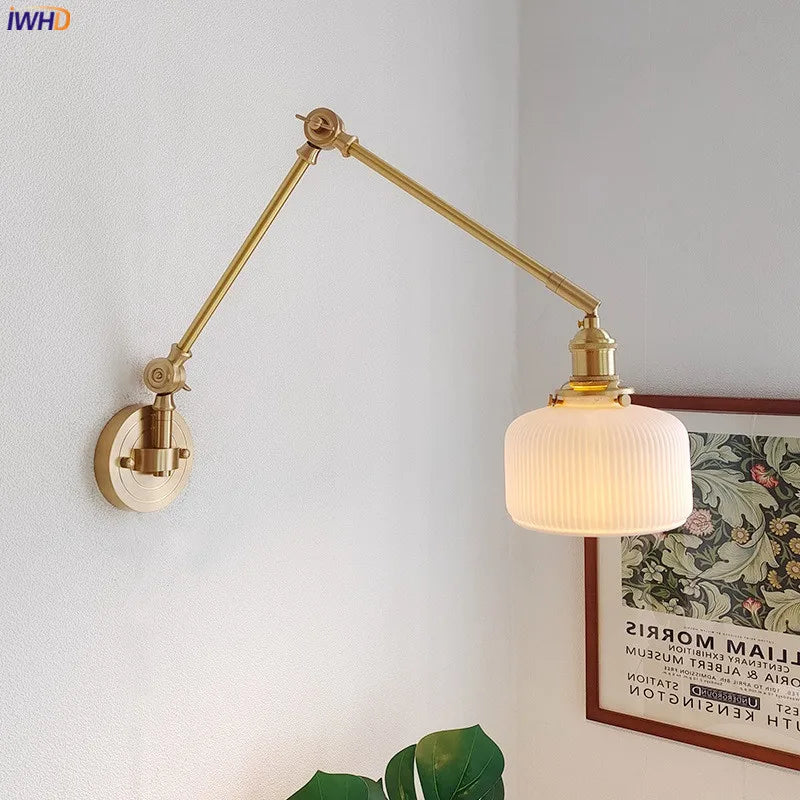 Helnys Ceramic Copper LED Wall Lamp, Adjustable Swing Arm Wall Light