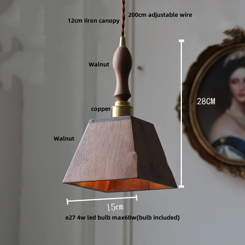 Helnys Modern Nordic Walnut Wood LED Pendant Light for Interior Home Decor