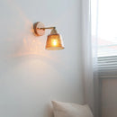 Helnys Wood Canopy LED Wall Lights Pull Chain Amber Glass Sconce Nordic Modern