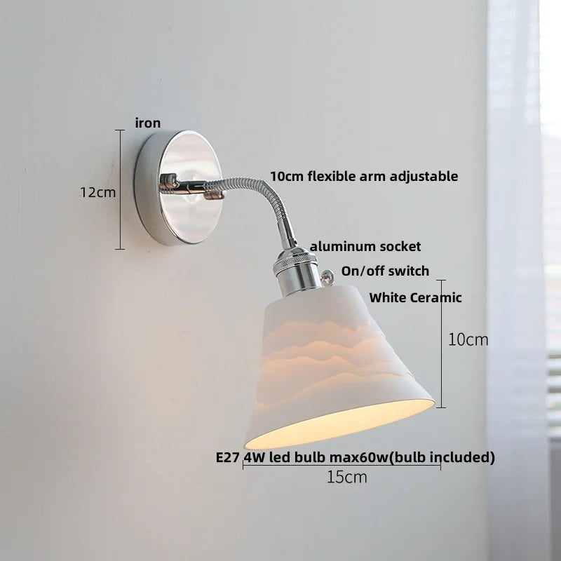 Helnys Adjustable Arm LED Wall Light Fixture White Glass Nordic Modern