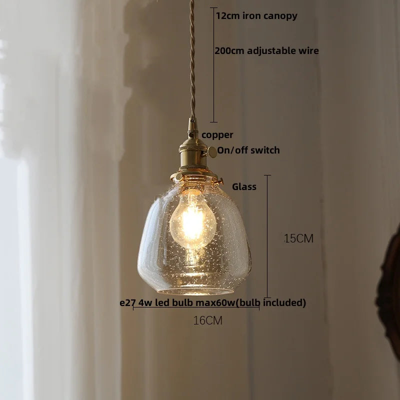 Helnys Nordic LED Glass Pendant Light Fixture with Wood Accent