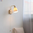 Helnys Nordic LED Wall Lights Pull Chain Switch Bedside Lamp - Rotatable Glass Copper Fixtures