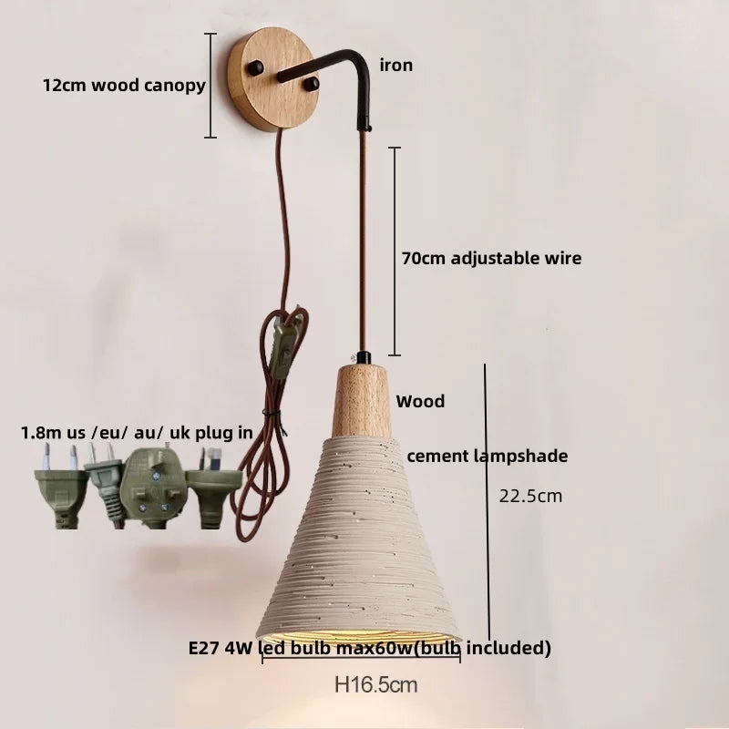 Helnys Nordic LED Wall Light Living Dining Room Cement Lampshade Sconce