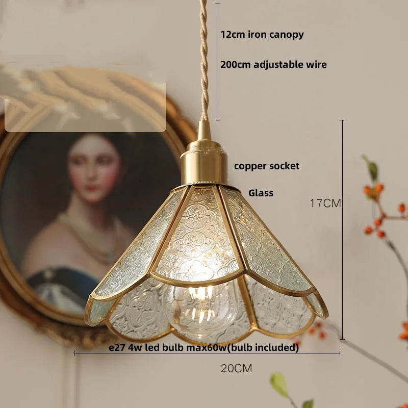 Helnys Antique Glass LED Pendant Lamp Adjustable Kitchen Light Fixture