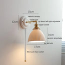 Helnys Ceramic LED Wall Sconce - Copper Arm, Adjustable Pull Chain Switch