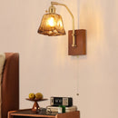 Helnys LED Glass & Wood Wall Lamp with Pull Chain Switch for Living Room