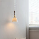 Helnys Ceramic Copper LED Pendant Light with Wood Handle for Home Decor