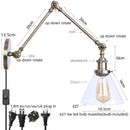 Helnys Industrial Vintage Swing Arm LED Lamp with Pull Chain Switch
