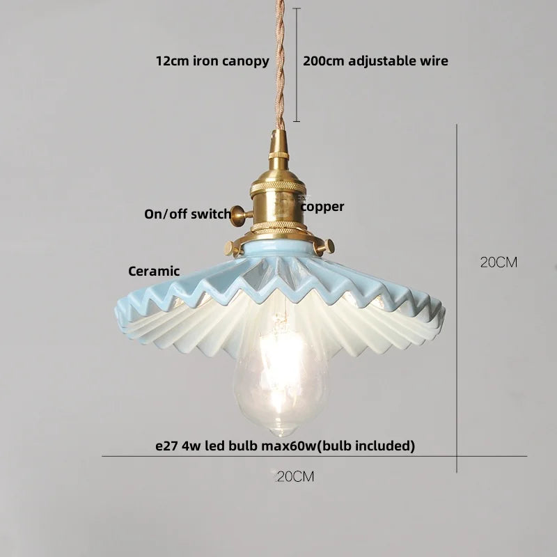 Helnys Flower Ceramic LED Pendant Lamp with Copper Socket, Adjustable Modern Hanging Light