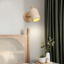 Helnys Rotating LED Wall Light Fixture with Pull Chain Switch Yellow Travertine Wood Decor