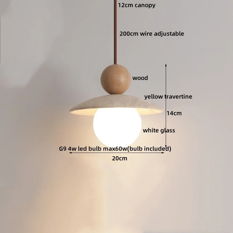 Helnys Yellow Travertine Stone Pendant Lamp - Modern Nordic Hanging Lights