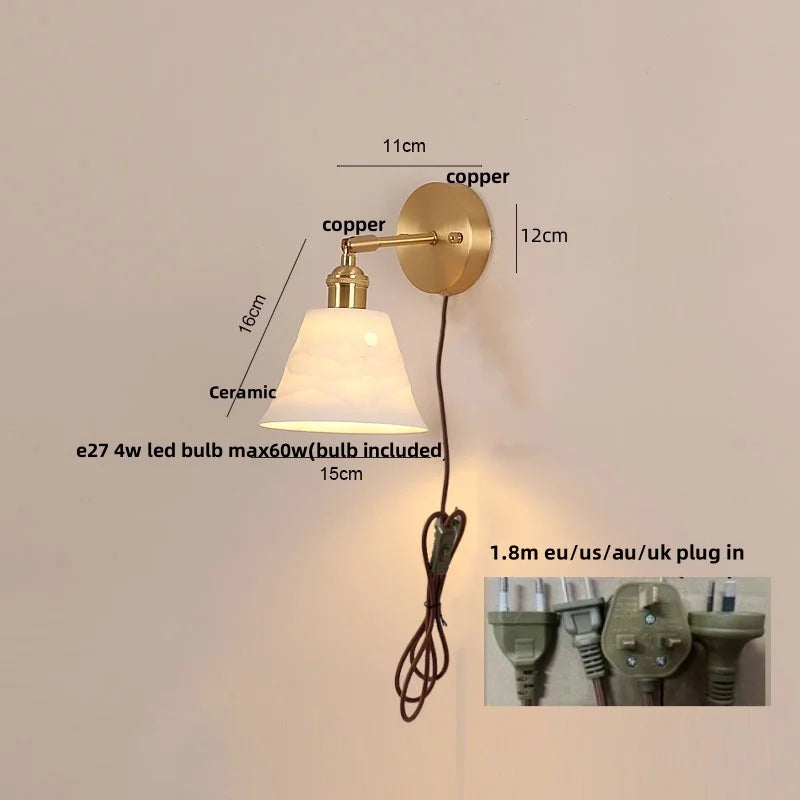 Helnys Copper LED Wall Light Fixture with Pull Chain Switch