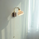 Helnys White Glass LED Wall Light Fixture Walnut Wood Brass Pull Chain Switch