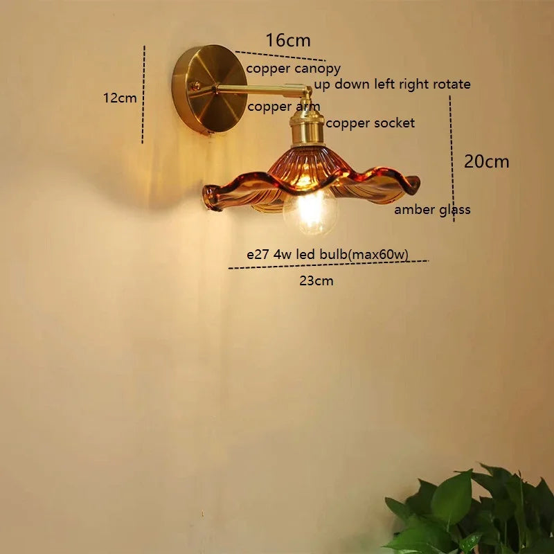Helnys Green Glass Copper LED Wall Sconce with Pull Chain - Nordic Modern Wandlamp