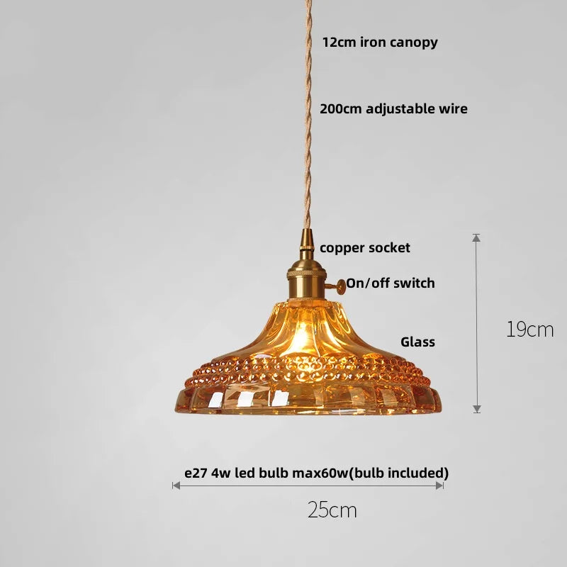 Helnys Amber Flower Glass LED Pendant Light - Nordic Modern Design