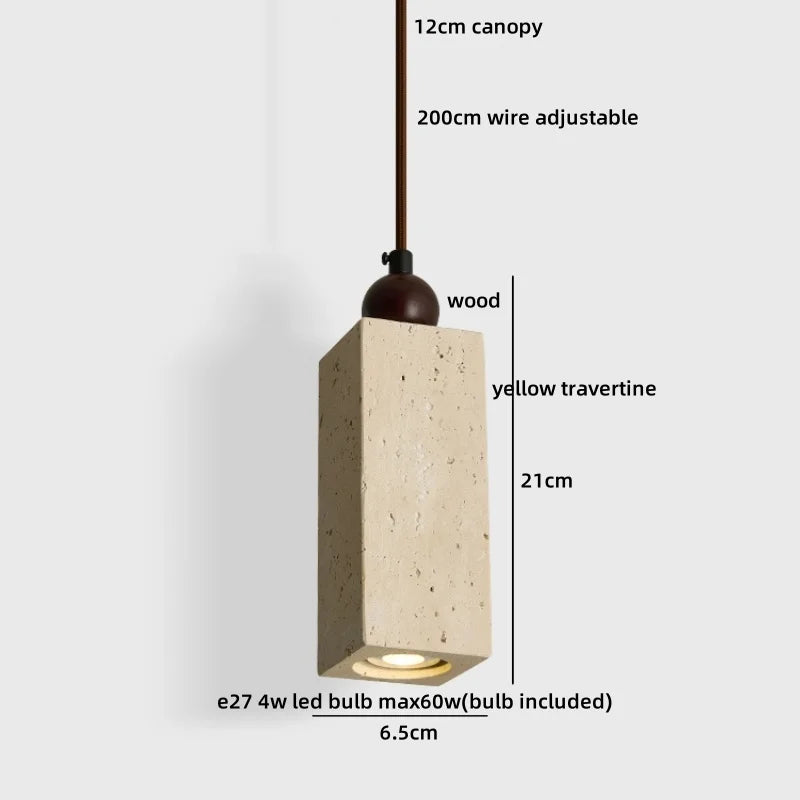 Helnys Yellow Travertine Globe LED Pendant Light for Bedroom Living Room