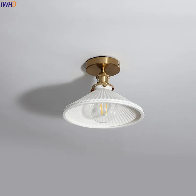 Helnys LED Ceiling Lights for Home Bedroom Living Room Balcony - Green Glass Copper