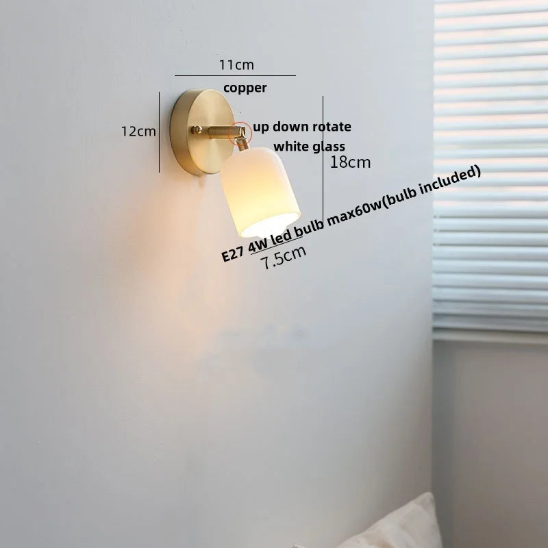 Helnys Nordic LED Wall Lamp Walnut Finish Pull Chain Switch Rotating Light