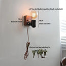 Helnys Ceramic LED Wall Light Mirror Bathroom Decoration Wooden Bedside Lamp