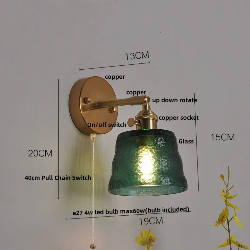 Helnys Clear Glass Wall Lights with Pull Chain Switch and Brass Finish