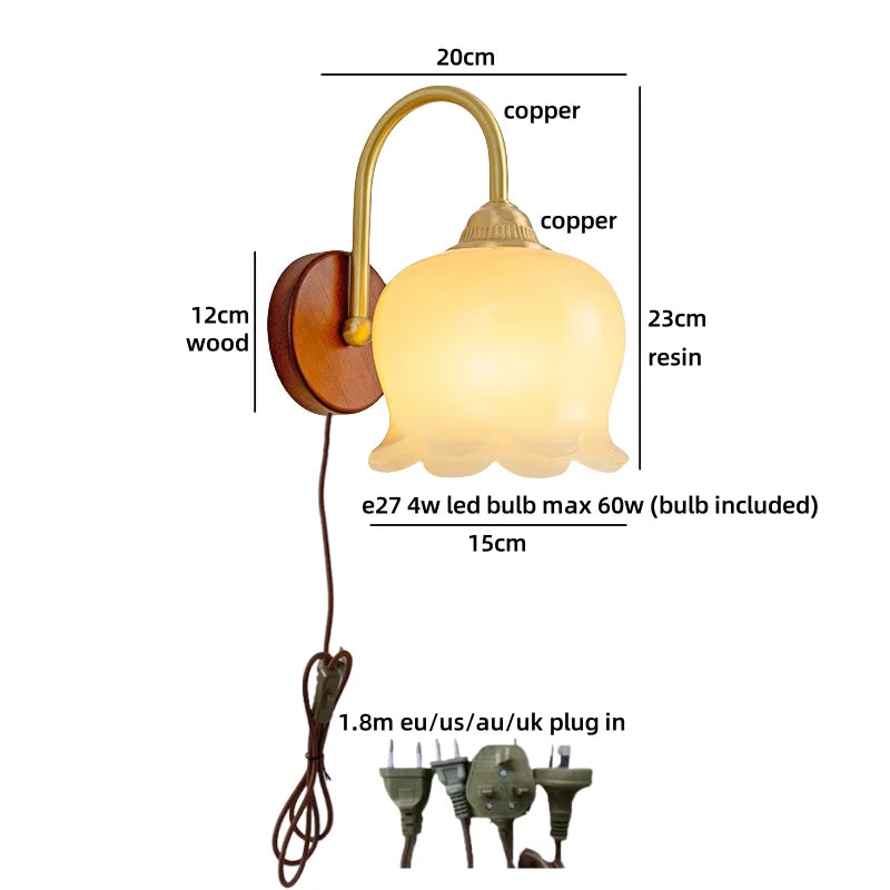 Nordic LED Wall Lamps Antique Brass Resin Flower Design Helnys Wall Light