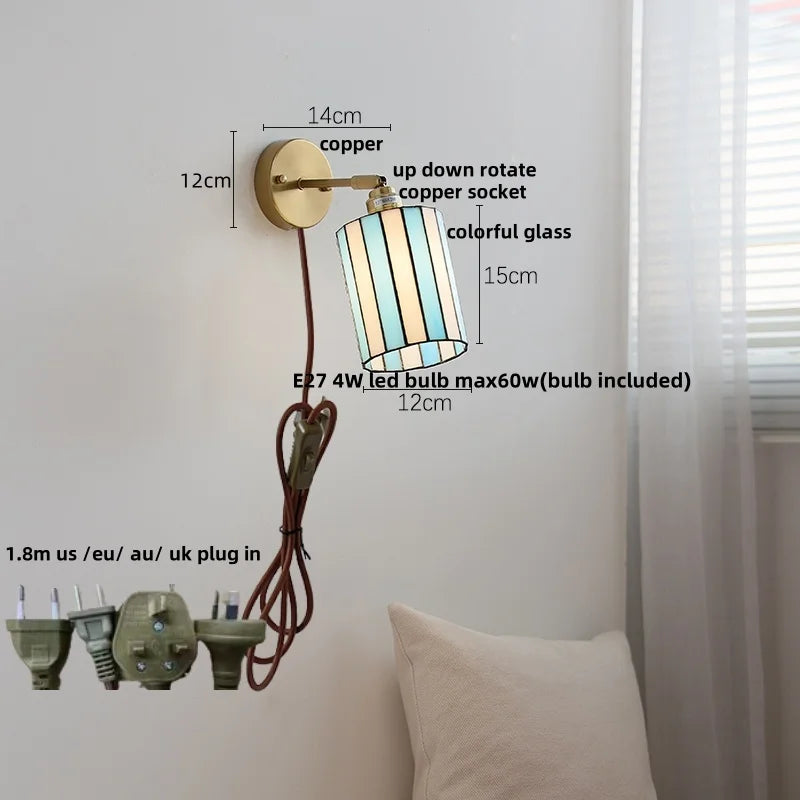 Helnys White Glass LED Wall Light - Japanese Style Pull Chain Switch - Copper Base