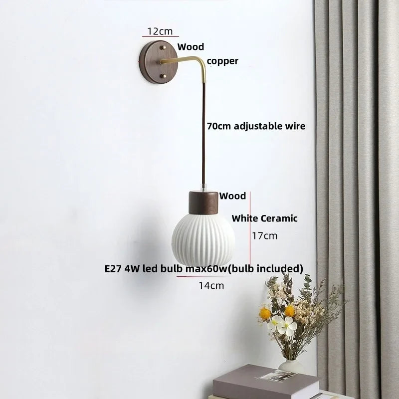 Helnys Modern White Ceramic LED Wall Lamp with Pull Chain Switch