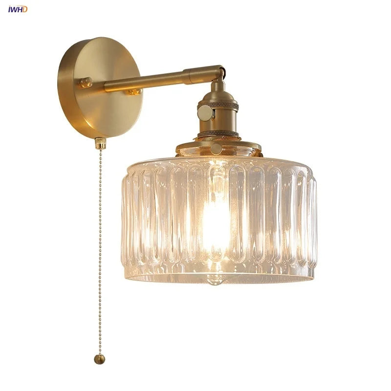 Helnys Nordic LED Wall Light | Modern Copper Bedside Lamp with Clear Glass Rotation
