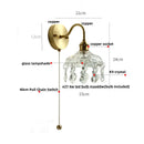 Helnys Nordic LED Wall Light with Pull Chain Switch, Crystal Glass Bedside Lamp