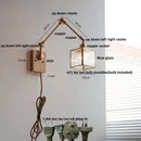 Helnys Ash Wood Swing Arm Wall Lights with Blue Glass Shade