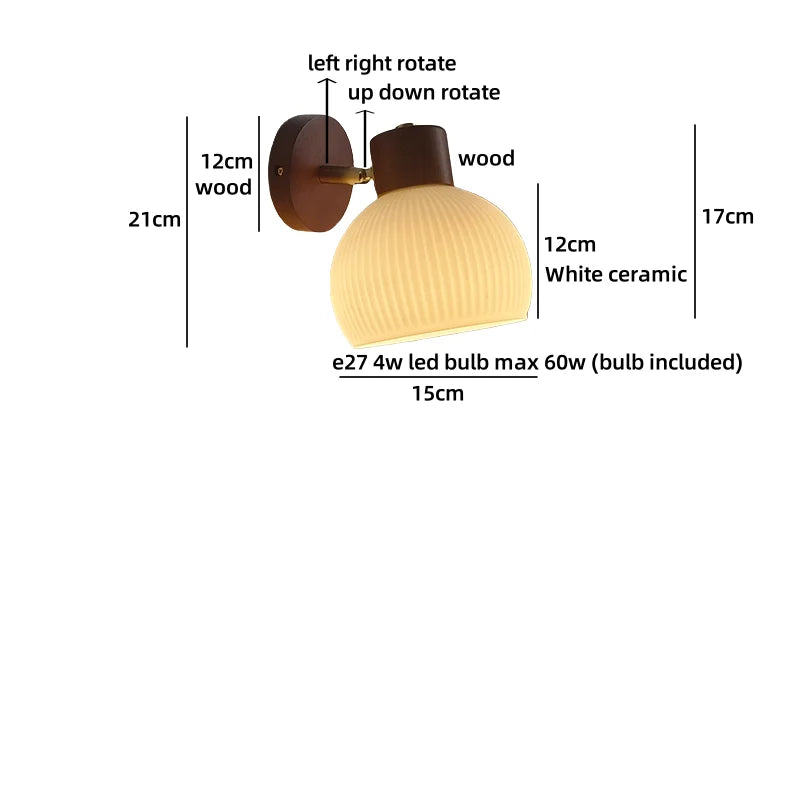 Helnys Nordic LED Wall Lamp with Switch, Up Down Rotation, Modern White Ceramic Shade