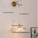 Helnys Copper LED Glass Wall Sconce Pull Chain Switch Adjustable Mirror Light