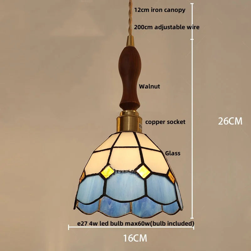 Helnys White Glass LED Pendant Light Fixture Nordic Modern Walnut Wood Hang Lamp