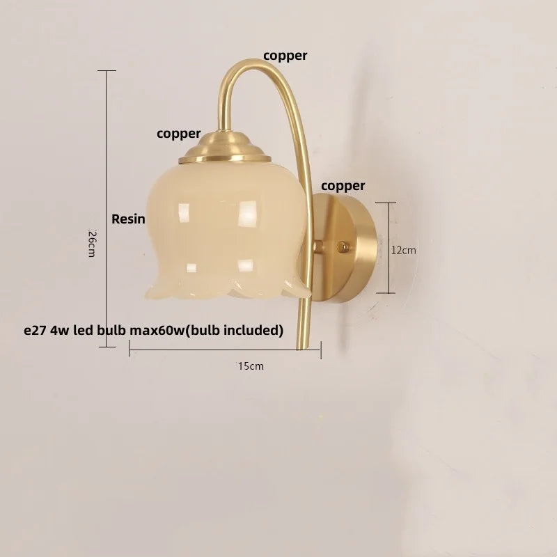 Helnys Nordic LED Wall Lights Copper Bedside Lamp Sconce