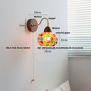 Helnys Tiffany Style LED Wall Sconce Pull Chain Switch Colorful Glass Stair Light
