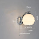 Helnys Nordic Milky Glass Ball LED Wall Sconce - Modern Iron Bedroom Living Room Mirror Light