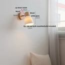 Helnys Iron Wood LED Wall Light Pull Chain Switch White Glass Rotate Bedside Lamp