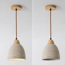 Helnys Modern Wood Cement LED Pendant Light Fixture, Adjustable Hanging Lamp