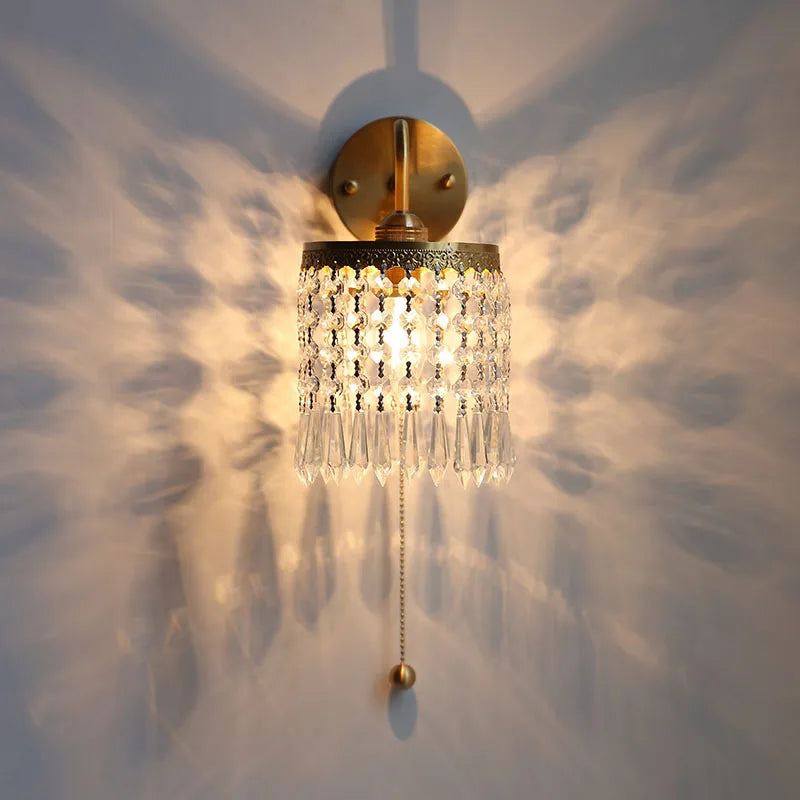 Helnys Crystal LED Wall Sconce Brass Mirror Light