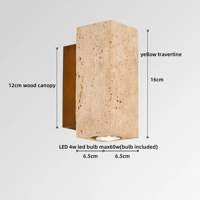 Helnys Yellow Travertine LED Wall Light Fixtures - Stone Loft Vintage Sconce Lampara Pared